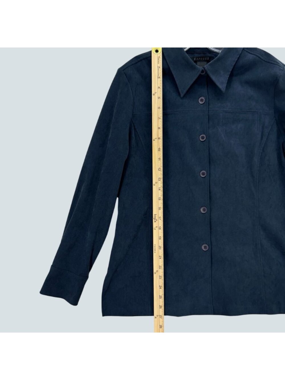 Express Women’s Blue Faux Suede Button Front Jacket Blazer Size L - Picture 5 of 9